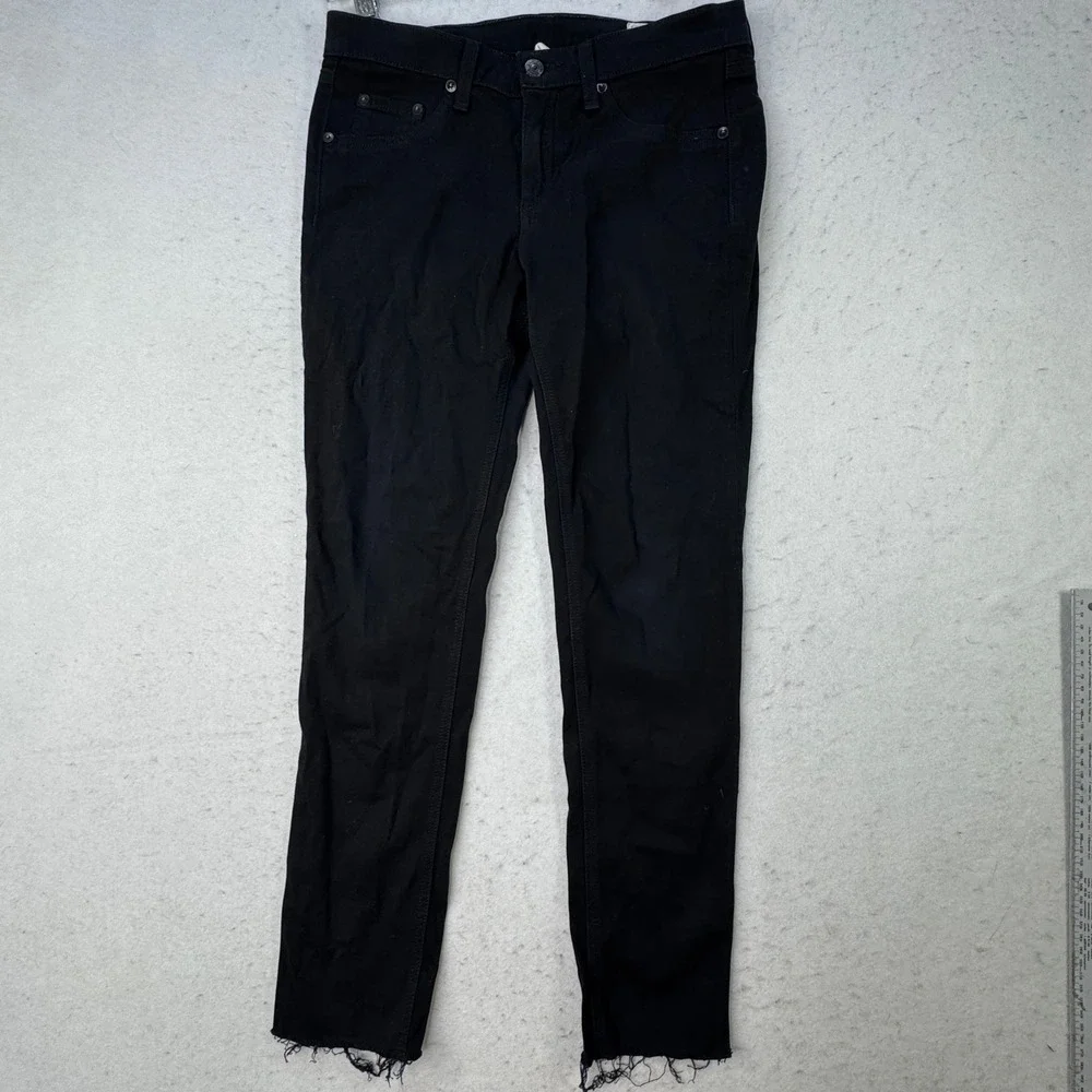 Rag & Bone Skinny Jeans Women 28 Black Plush Raw Hem W1503O163 Minimalist Edgy